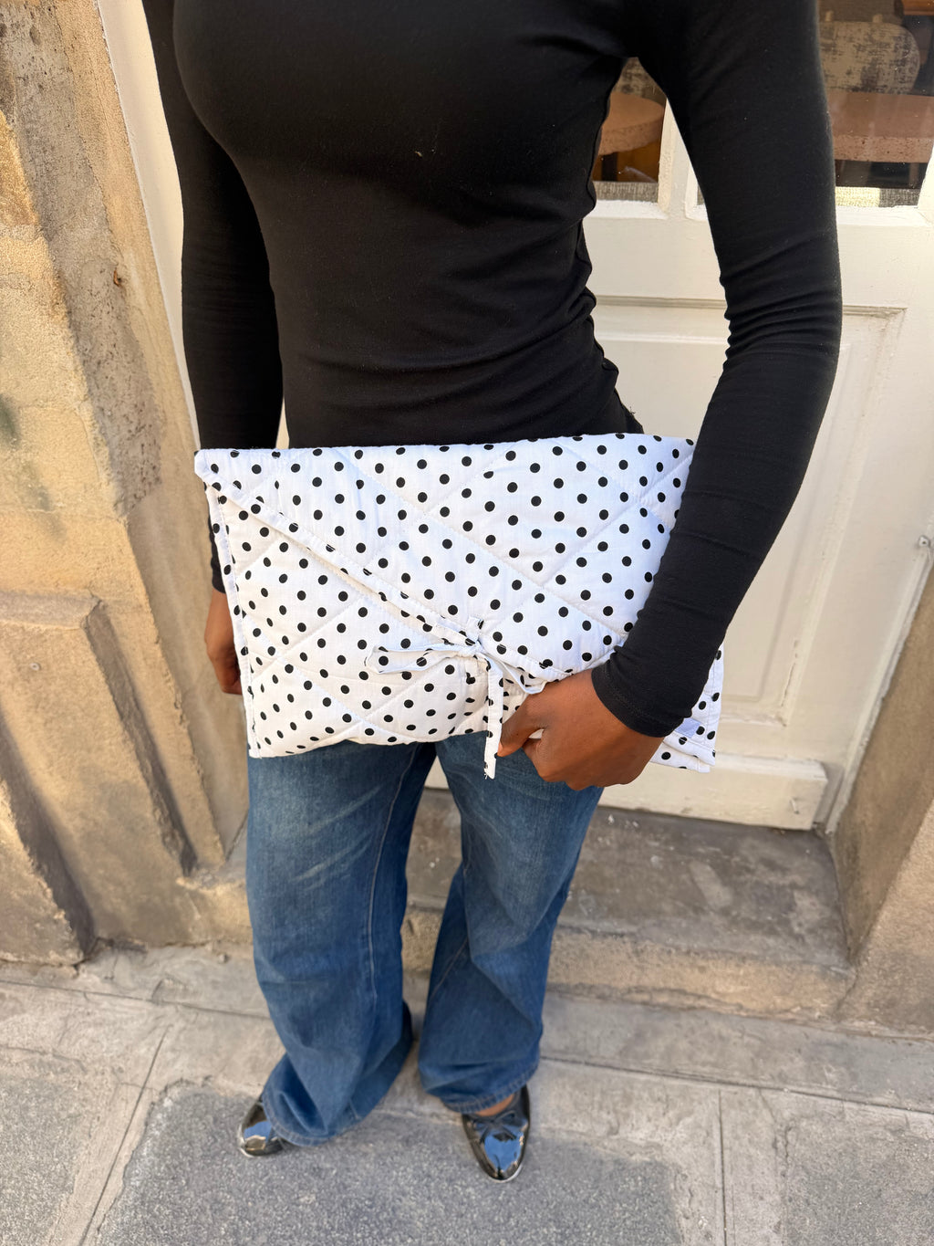 Black Polkadot Adjustable Bag 