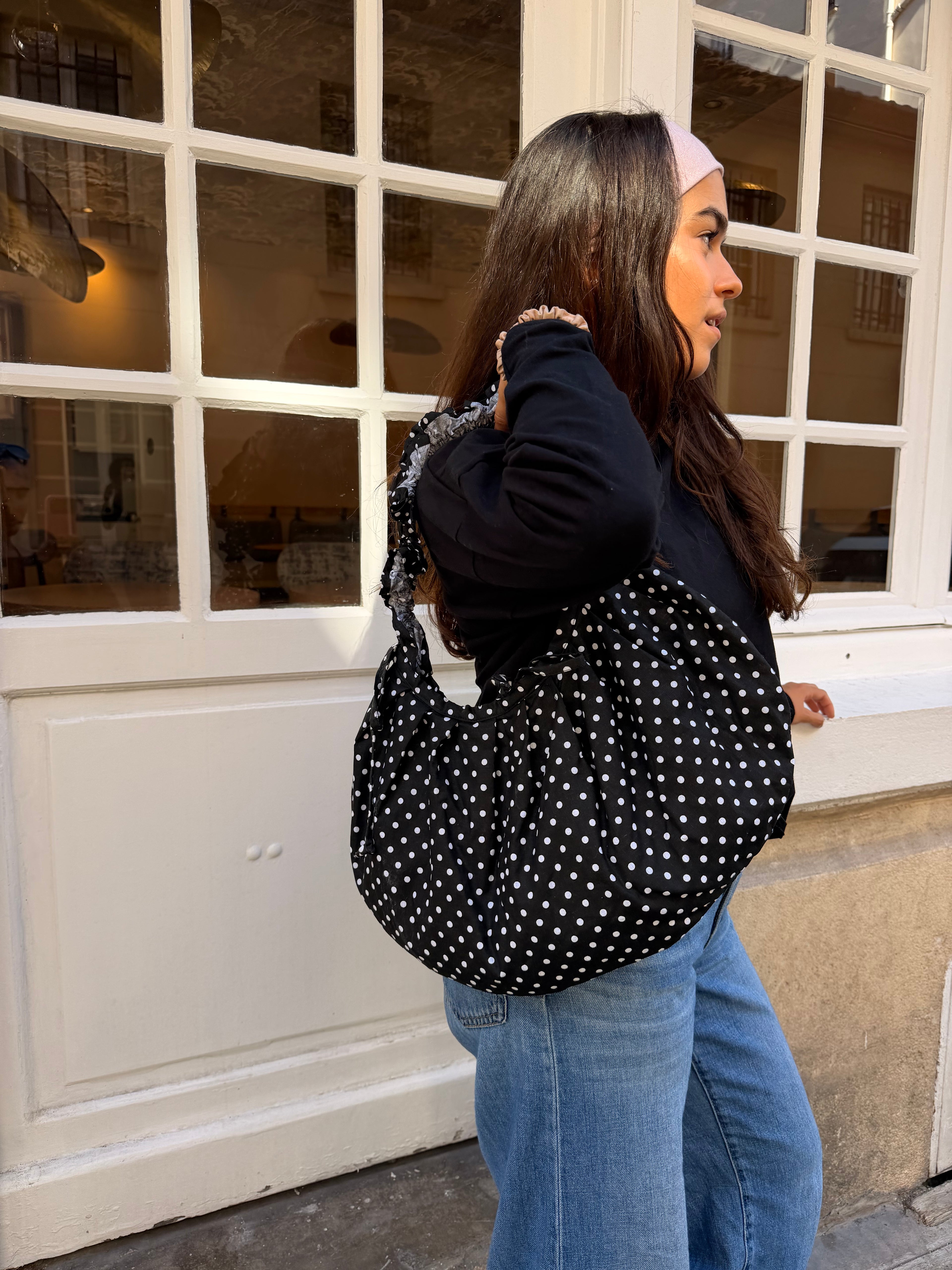 Black Polkadot Adjustable Bag 